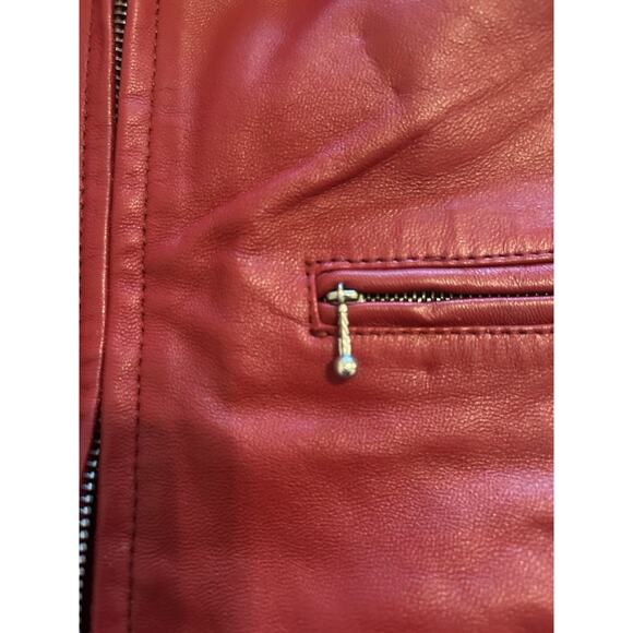 Women's Vintage Y2k Saguaro Red Leather Zip Up Lined Biker Vest Jacket Sz Large - Picture 7 of 14